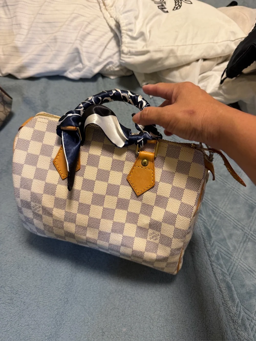 Louis Vuitton Mini Speedy in Cream and Blue Check 2008